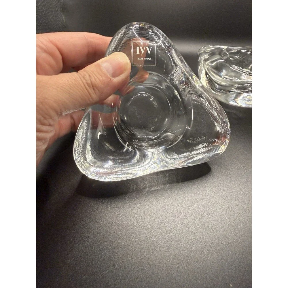 IVV Art Glass Votives Set Of 3 Circle Triangle Square Heavy Blown Made In Italy